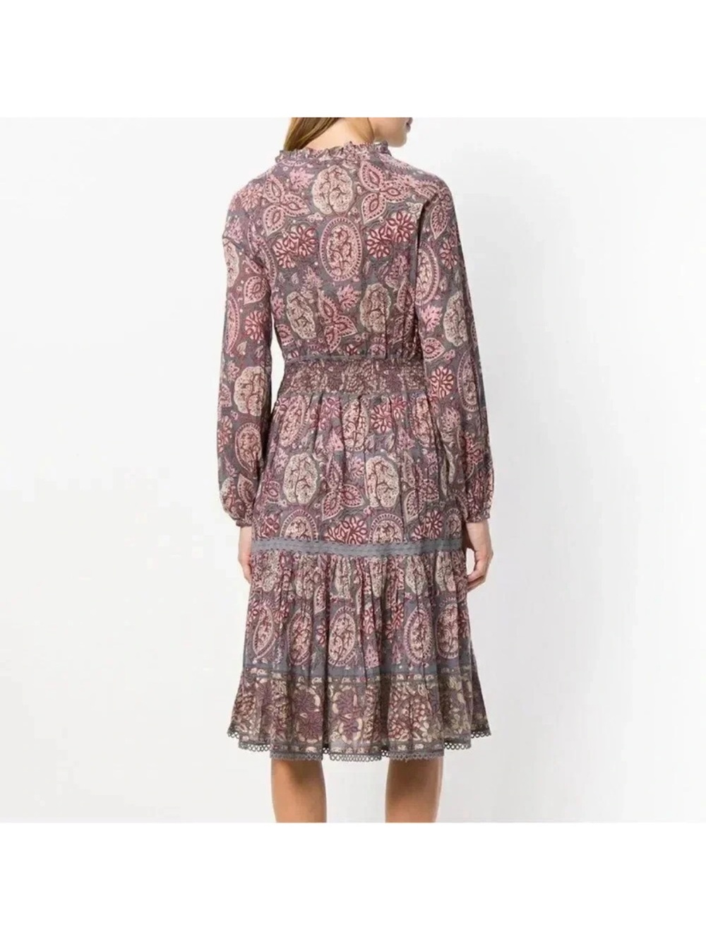 Bell by Alicia Bell "Grace" Long Sleeve Tiered Silk-Blend Midi Dress Size Small - Picture 7 of 13